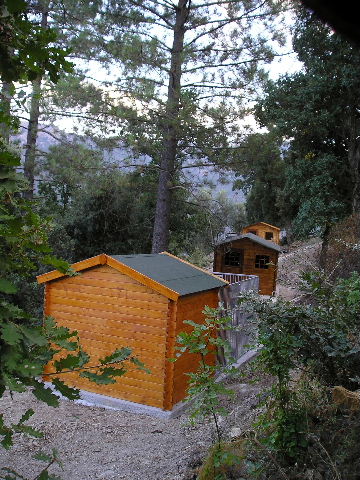 Les chalets de notre pension se situent sur un grand terrain ombrag� !